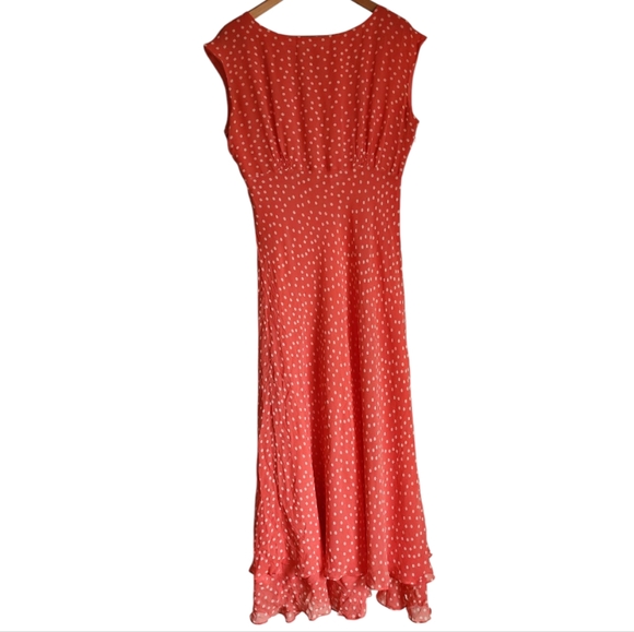 Vtg Chadwick's Red Coral Silk Polka Dot Dress Size 16‎ - Picture 1 of 5